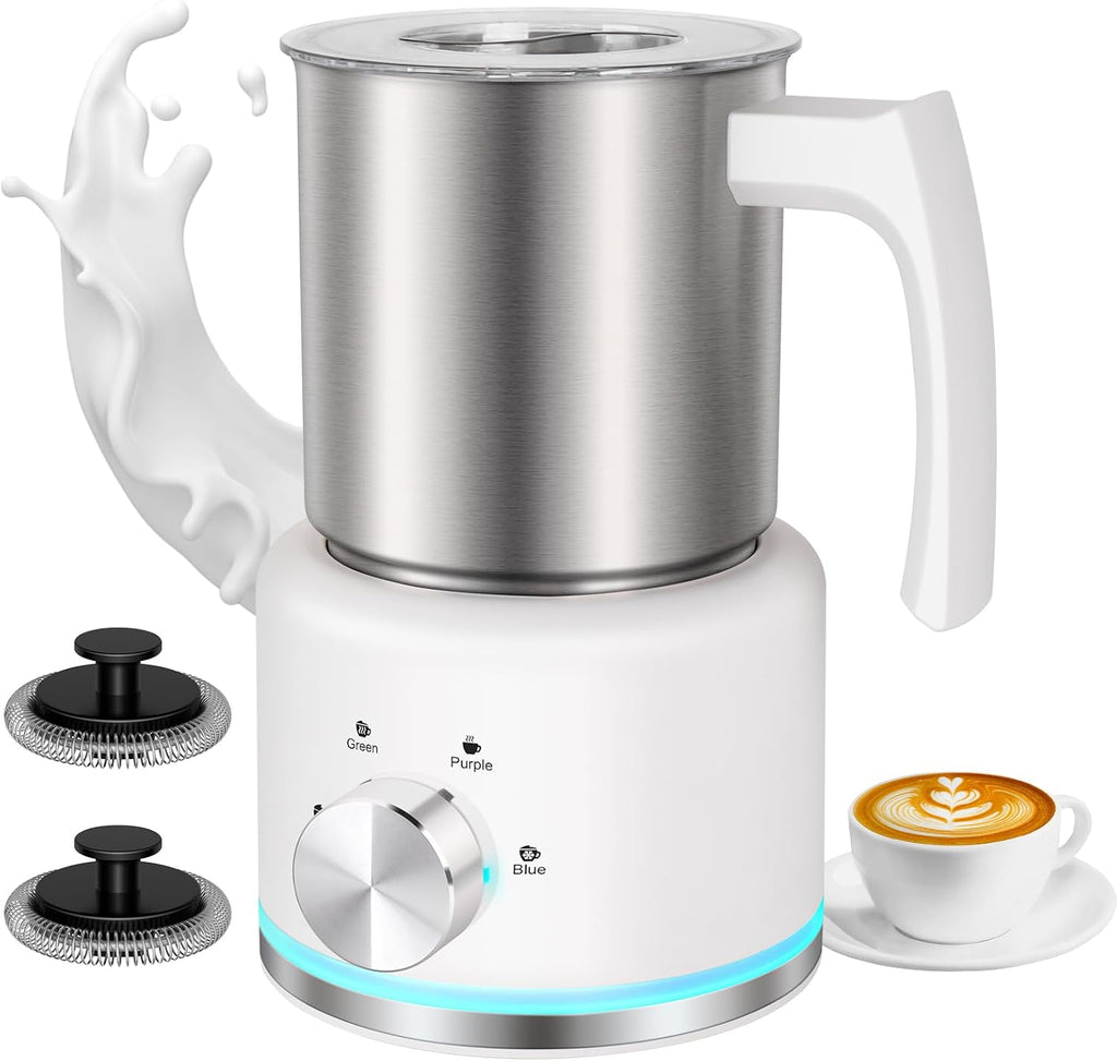 Milk Frother and Steamer, 16.9 OZ Milk Frother for Coffee, 4 in 1 Frother Separable Easy to Use and Clean, Durable Safe Silent Working for Coffee, Latte, Cappuccino Hot Chocolate, White