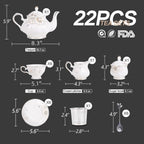 CHENP.HMC Tea Set 22-Piece Porcelain Ceramic Coffee Tea Gift Sets Cups Saucer Service for 6 Teapot Sugar Bowl Creamer Pitcher and Teaspoons (Chrysanthemum)