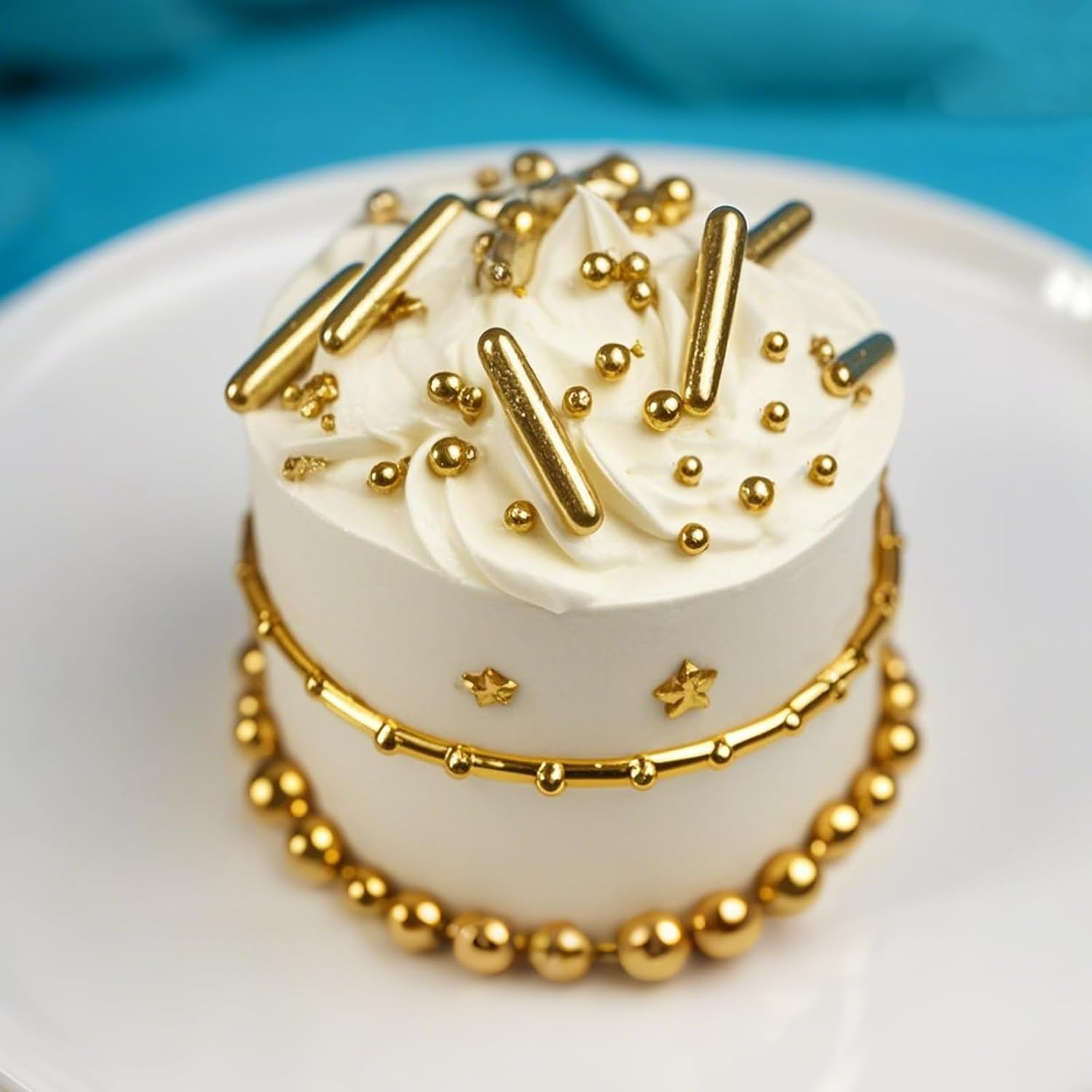 Twisweet Gold Pearl Star Rods Sprinkles for Cake Decorating, Edible Sugar Pearls for Baking, Mix Size Cake Topper Ice Cream Cupcake Cookie Dessert Decorations, Wedding Valentines Birthday Christmas Easter Mother's Day Supplies (130g/4.58oz)