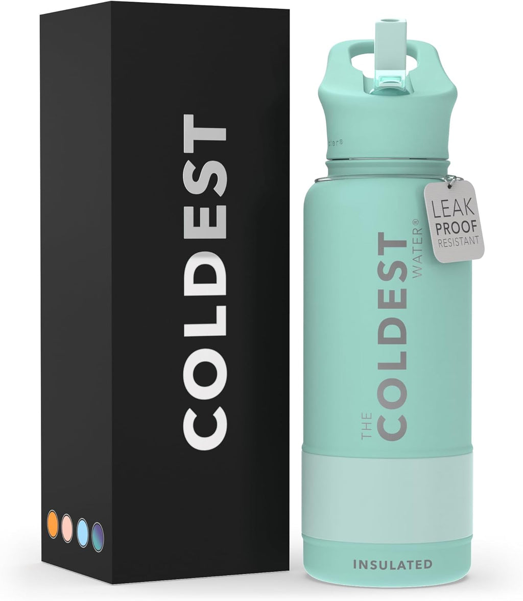 Coldest Insulated Water Bottle with Straw Lid - Stainless Steel Metal Insulated Bottle for Men & Women (Oceanic Green, 32 oz)