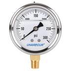 Glycerin Filled Pressure Gauge with 304 Stainless Steel Case, 2.5" Dial Size, 0-300Psi, High Accuracy, 1/4" NPT Center Lower Mount with Single Scale (psi).…