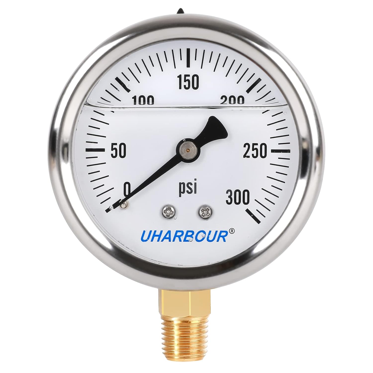 Glycerin Filled Pressure Gauge with 304 Stainless Steel Case, 2.5" Dial Size, 0-300Psi, High Accuracy, 1/4" NPT Center Lower Mount with Single Scale (psi).…