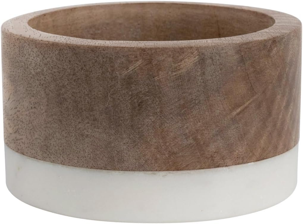 Creative Co-Op Mango Wood and Marble Bottle Holder