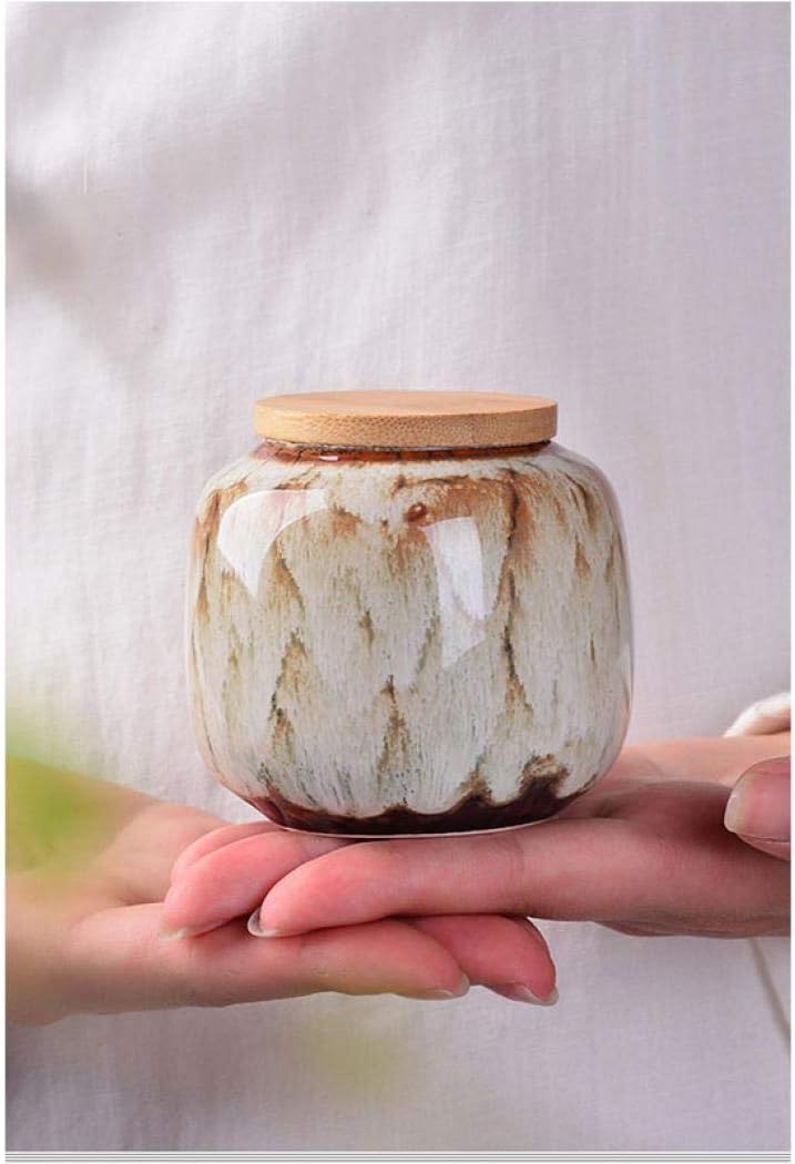 Ceramic Storage Jars, Vintage Chinese Style Storage Jars with Bamboon Lid, Traditional Tea Tins Cans Canister for Kitchen Spice, Tea, Coffee, Condiment (Khaki)