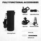 Insulated Water Bottle 24oz, Triple Wall Vacuum Stainless Steel (Cold for 48 Hrs, Hot for 24Hrs), Leak Proof & Non-BPA, 24oz Hydro Water Flask with Paracord Handle & Straw Spout Lids