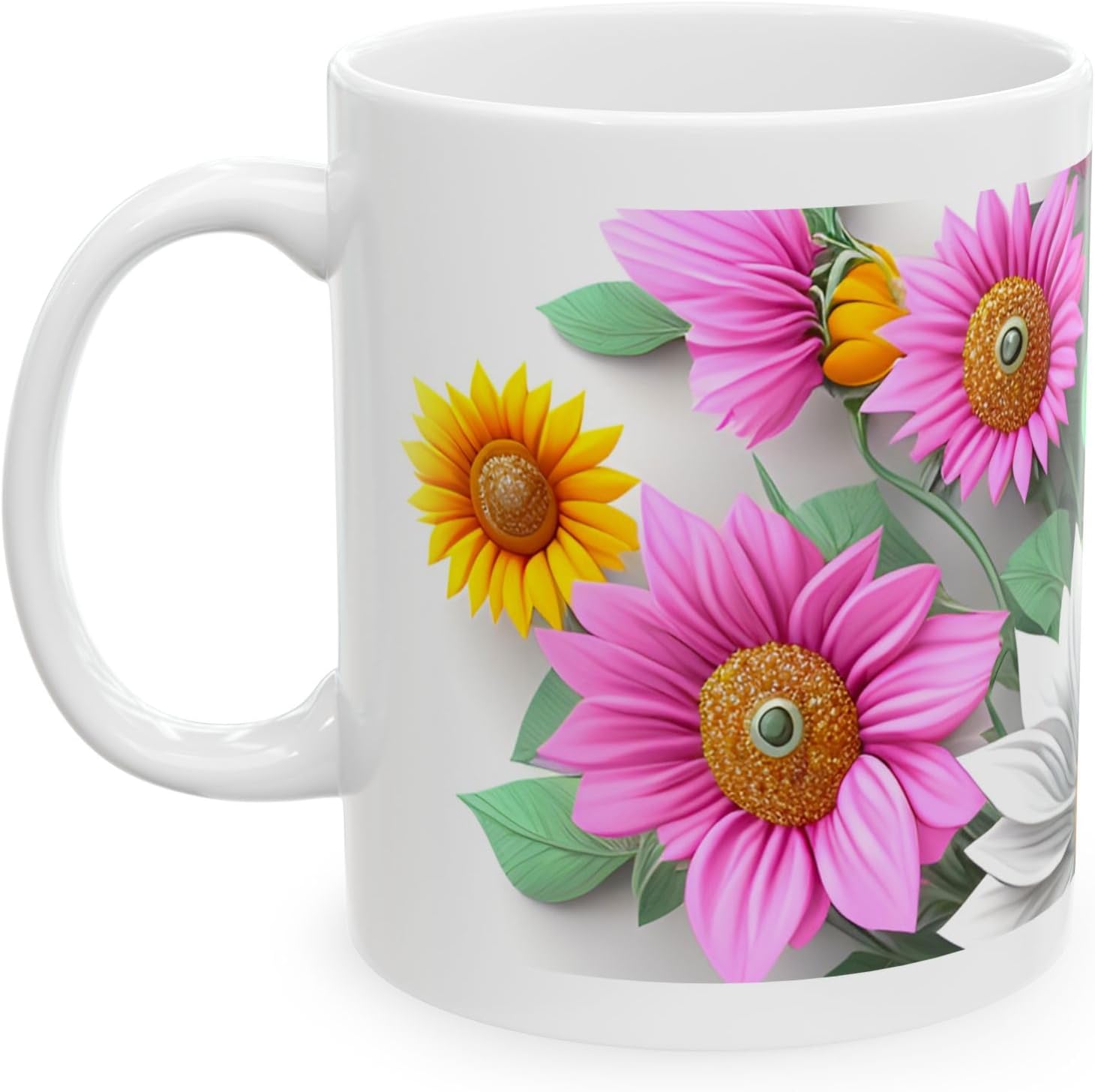 11 OZ Novelty Coffee Mugs - Christmas Gift (3-D Flower)