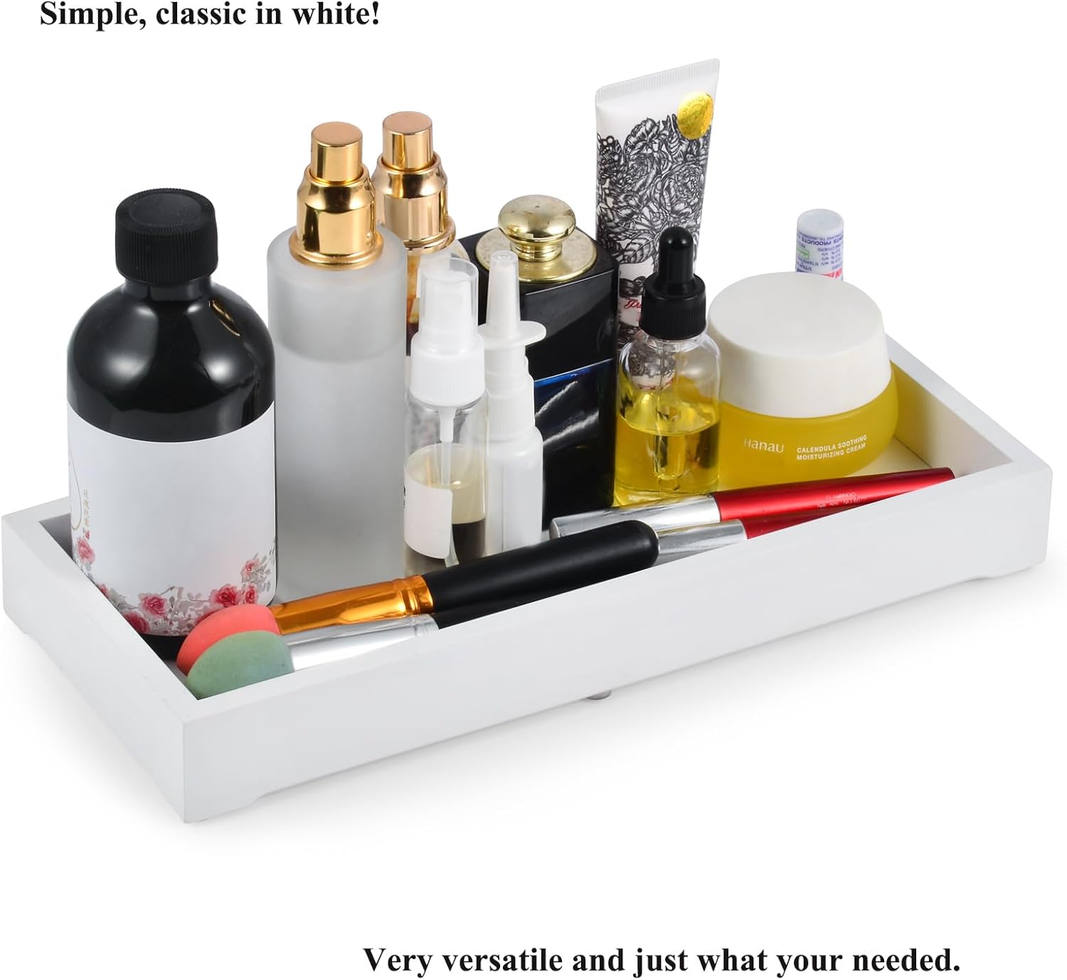 Bathroom Rectangle Tray, Toilet Top Organizer, Farmhouse Wooden Vanity Tray with Soap Tray, Toilet Tank Tray for Bathroom, Ideal Also as Jewelry, Perfume & Napkin Trays (White, 4.8" W11.5 Lx1.2 H)