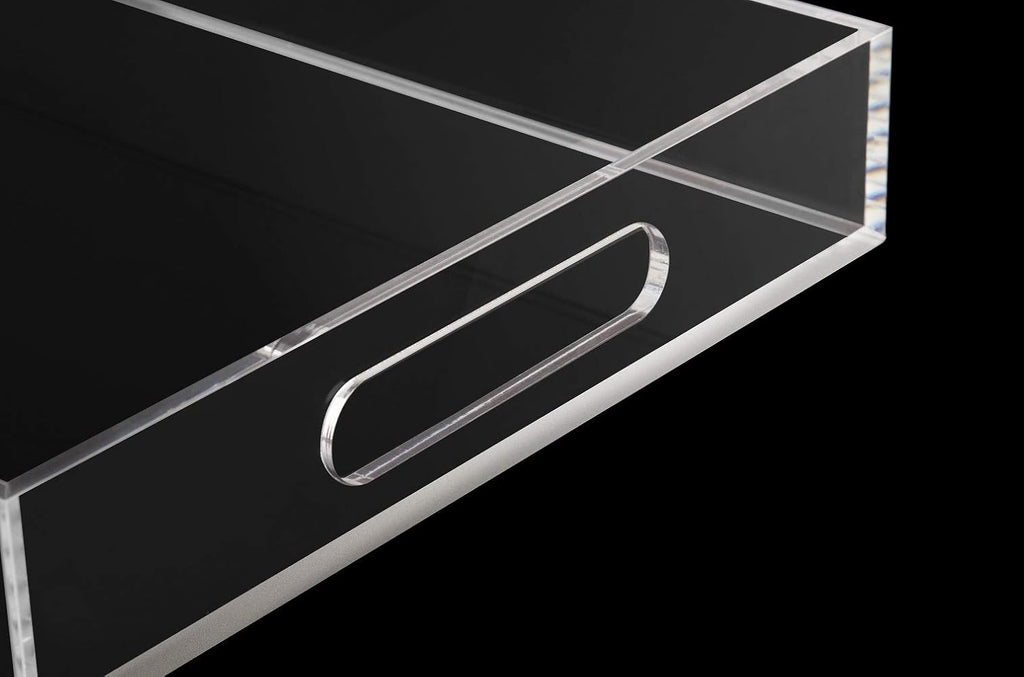 Clear Sturdy Acrylic Serving Tray with Handles-10x15Inch-Serving Coffee,Appetizer,Breakfast,Butler-Kitchen Countertop Tray-Makeup Drawer Organizer-Vanity Table Tray-Ottoman Tray-Decorative Tray