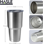 HASLE OUTFITTERS 30oz Stainless Steel Tumbler, Double Wall Vacuum Insulated Travel Mug Tumbler, Durable Insulated Coffee Mug, Gift Box Set (Silver, 4)