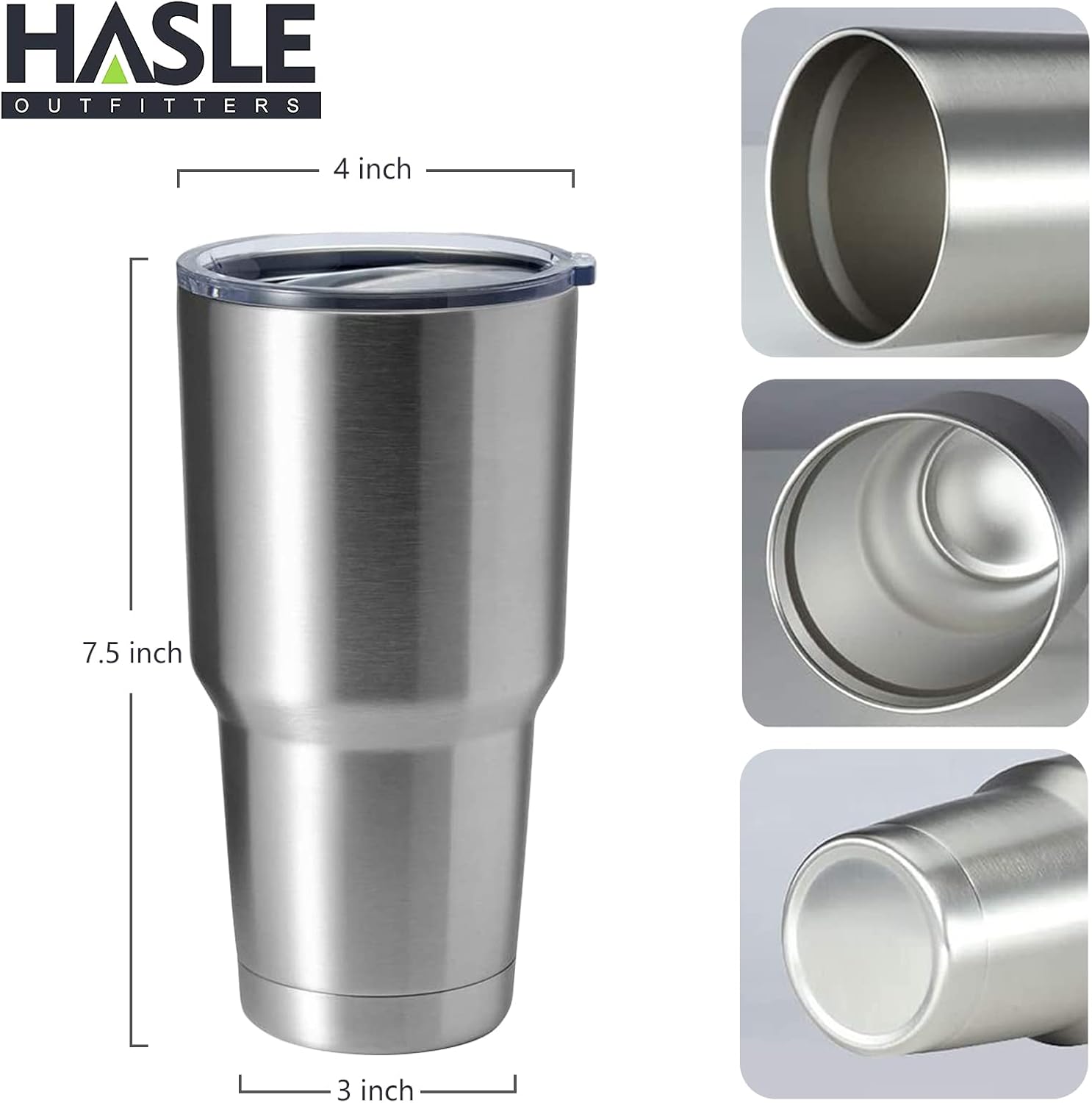 HASLE OUTFITTERS 30oz Stainless Steel Tumbler, Double Wall Vacuum Insulated Travel Mug Tumbler, Durable Insulated Coffee Mug, Gift Box Set (Silver, 4)