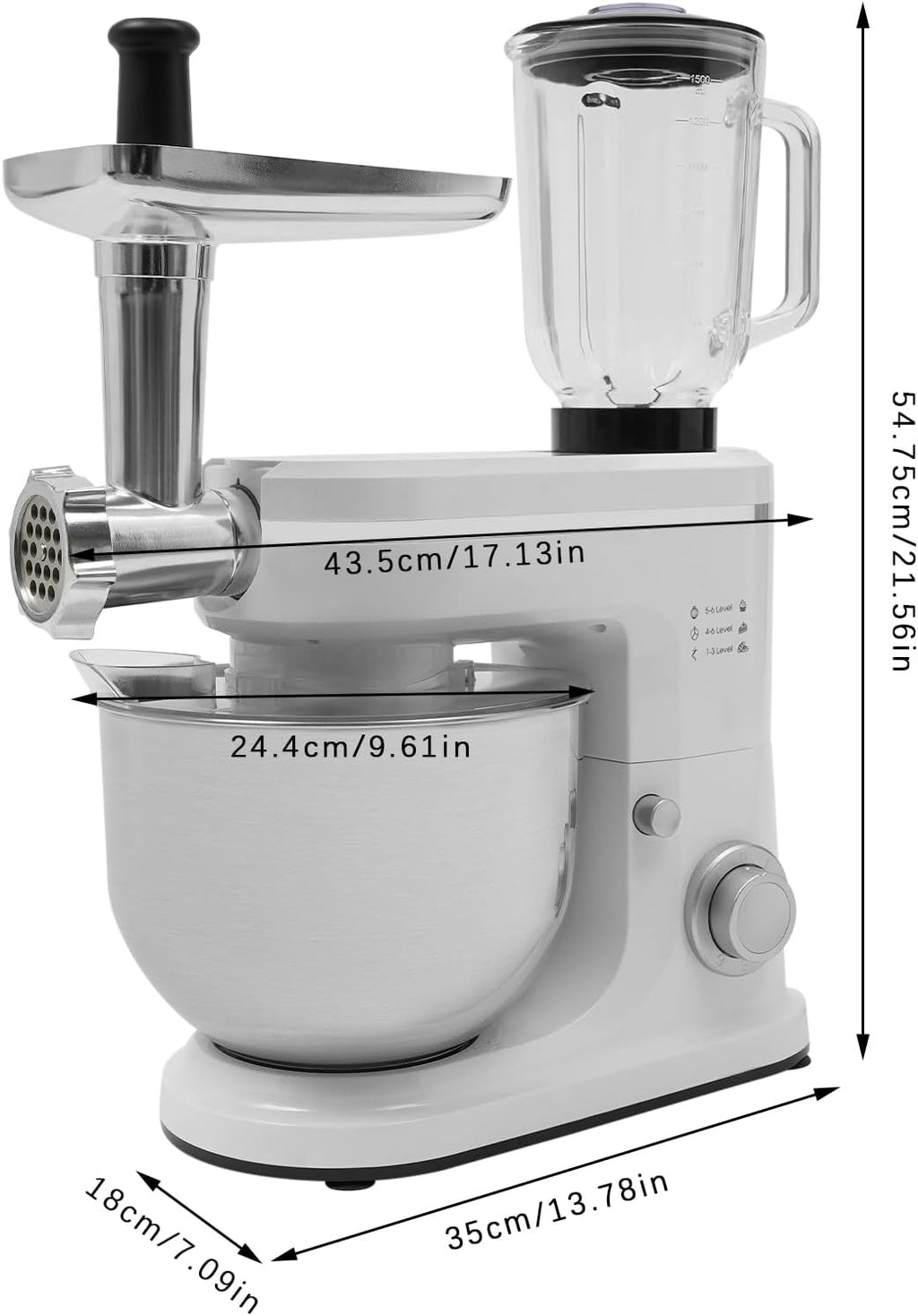 Stand Mixer, 3-in-1 Food Processor Multifunctional Electric Kitchen Mixer with 6 Accessories for Most Home Cooks, 6.34 Qt (White)