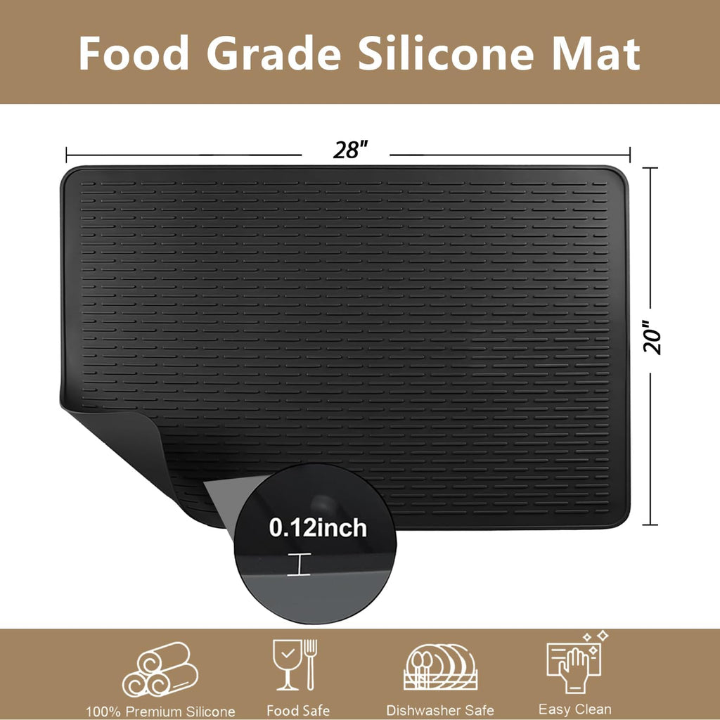 Golener Silicone Large Dish Drying Mat - 28" x 20" Stove Top Protector for Electric Stove, Food Grade, Foldable, Easy Clean, Heat-Resistant Mat for Glass Cooktop, Black