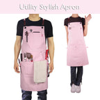 Kitchen Apron, Work Apron, Canvas, Multiple Pockets, Gardening, Painting, BBQ, Artist, Carpenter, Sizes M to XXL, Pink