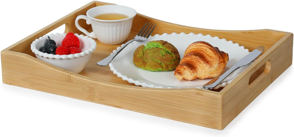 Gobam Bamboo Serving Tray with Handles, 16.5 x 12.4 inch Rectangular Decorative Tray for Entryway, Kitchen, Dining & Living Room, Large Wooden Breakfast Trays for Bed, Coffee Table & Ottoman