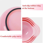 BoxedHome 4 Quart Large Plastic Mixing Bowls, Microwave Safe Mixing Bowl Set with Pour Spout, Nesting Bowls for Space Saving Storage(Fading Rose)