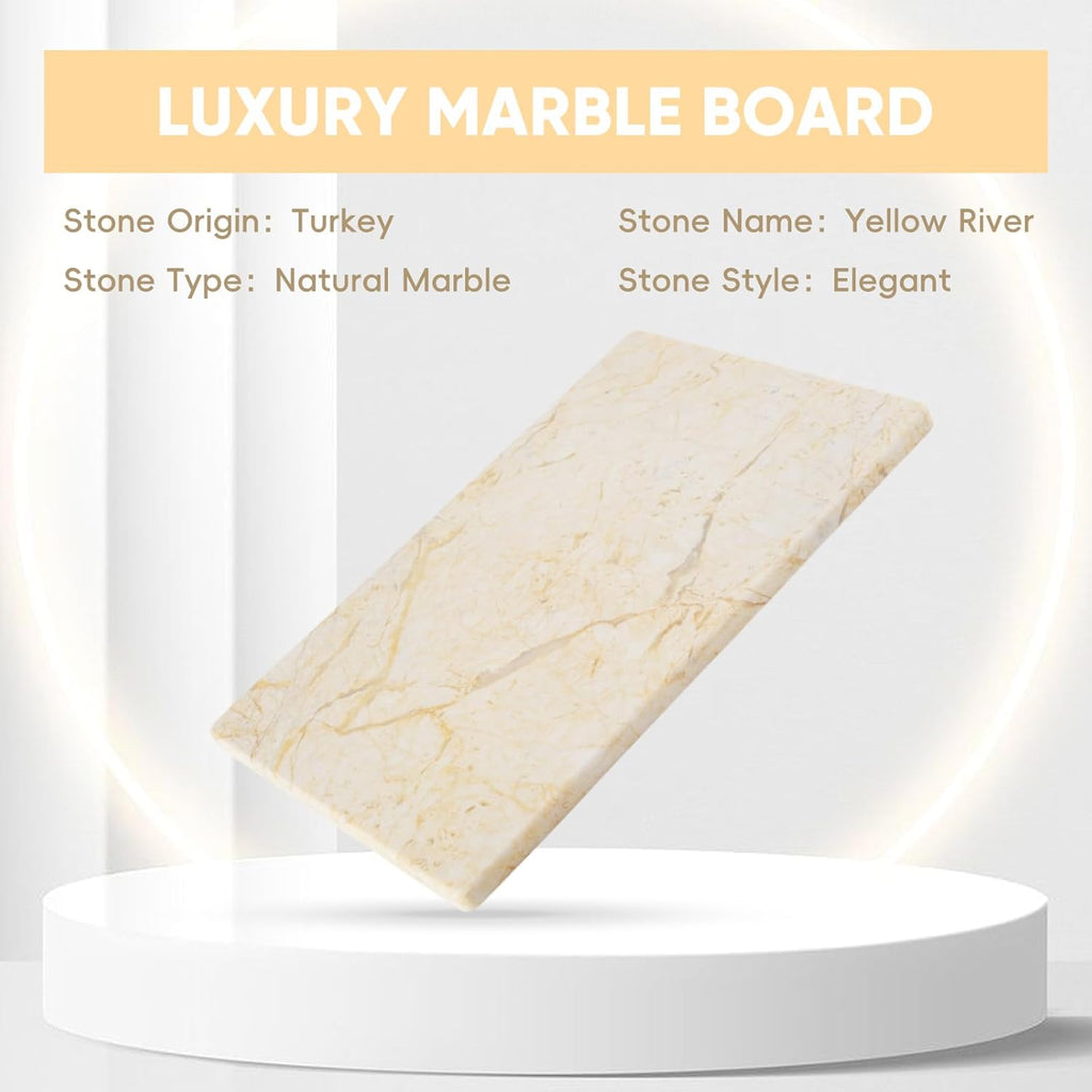 Koville Natural Marble Cutting Board for Kitchen Pastry Bread, 12" x 8" Genuine Marble Cheese Board Stone Tray for Counter, Stone Cutting Boards Bathroom Perfume Jewelry Tray for Decor(Yellow)