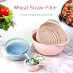 Plastic Mixing Bowls Set 8/10 PCS with Measuring Spoon, Colorful Serving Bowls for Kitchen, Ideal for Baking, Prepping, Nesting Bowls for Space Saving Storage (Soft Breeze)