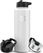 IRON °FLASK Camping & Hiking Hydration Flask with 3 Lids - Stainless Steel, Double Walled & Vacuum Insulated Water Bottle - Leak Proof & BPA Free (Winter White, Straw - 40 oz)