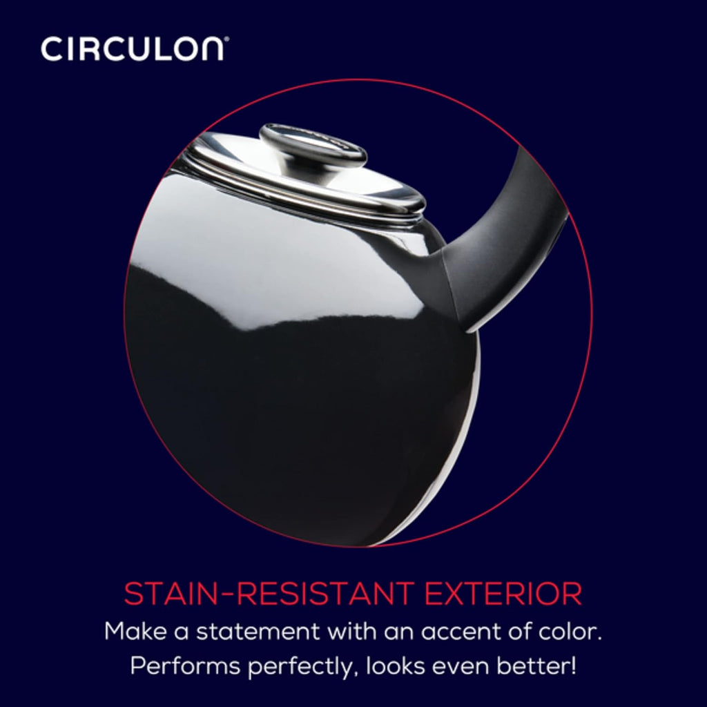 Circulon Enamel on Steel Whistling Teakettle/Teapot With Flip-Up Spout, 2 Quart - Black