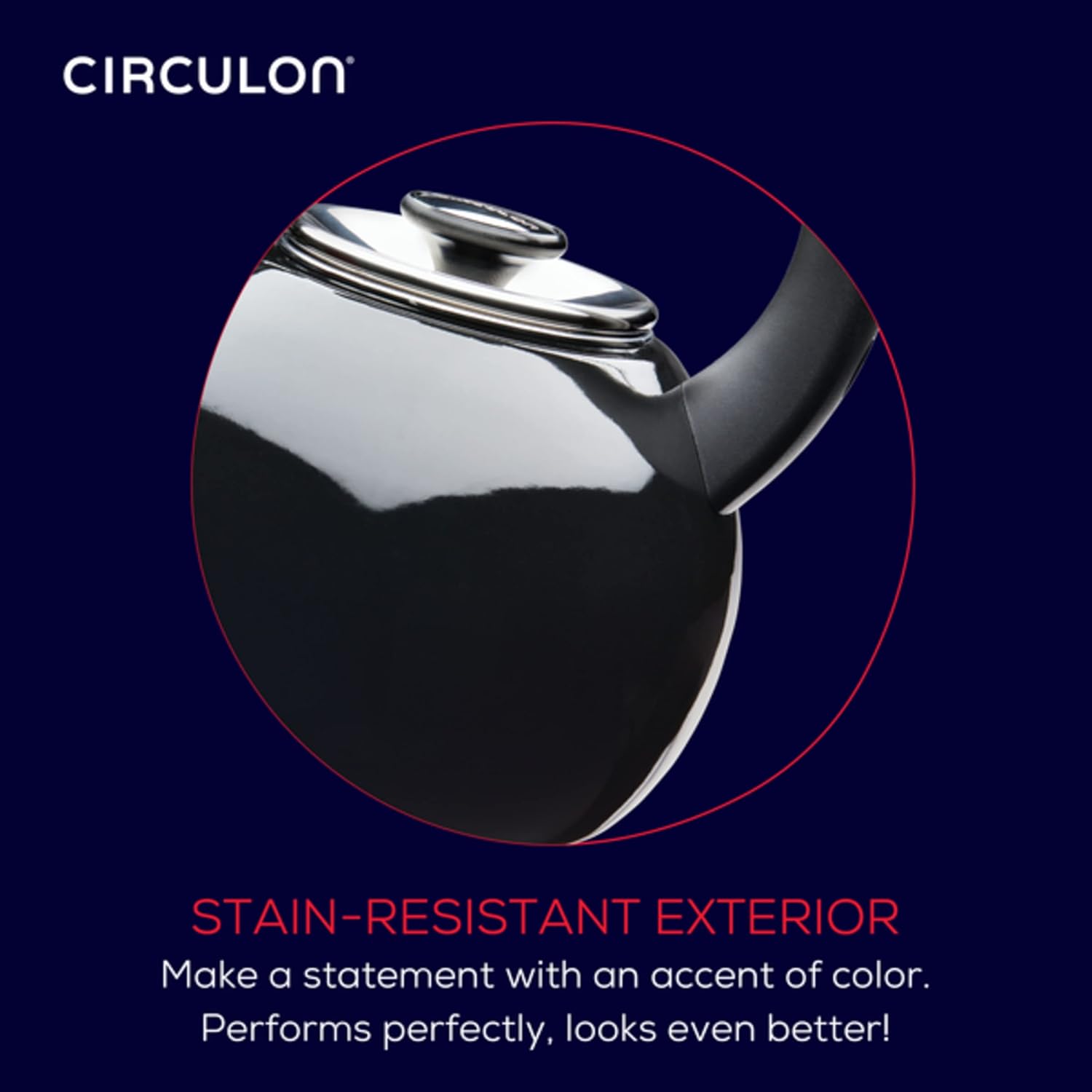 Circulon Enamel on Steel Whistling Teakettle/Teapot With Flip-Up Spout, 2 Quart - Black