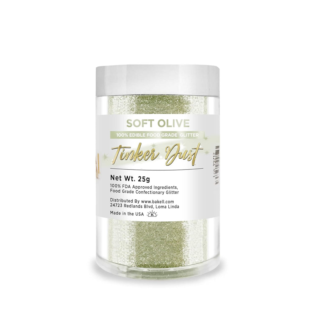 Bakell - Tinker Dust Soft Olive Green Edible Glitter for Cakes, Cupcakes, Cake Pops, Drinks, Dessert Vegan Glitter & Dusts (25g, Soft Olive Green)