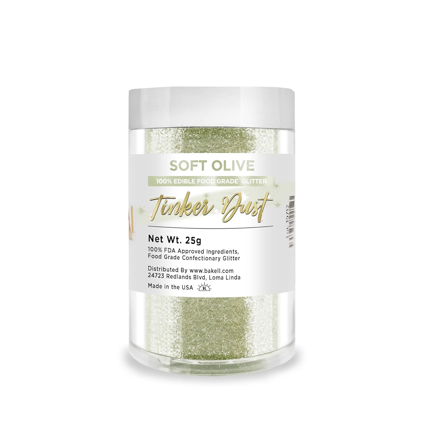 Bakell - Tinker Dust Soft Olive Green Edible Glitter for Cakes, Cupcakes, Cake Pops, Drinks, Dessert Vegan Glitter & Dusts (25g, Soft Olive Green)