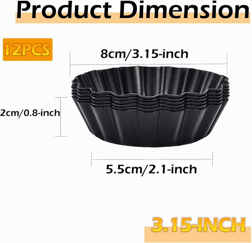 Mini Tart Pans Removable Bottom 3 Inch Tart Pan Nonstick Round Quiche Pan Heavy Duty Carbon Steel Small Pie Pan for baking, Set of 12