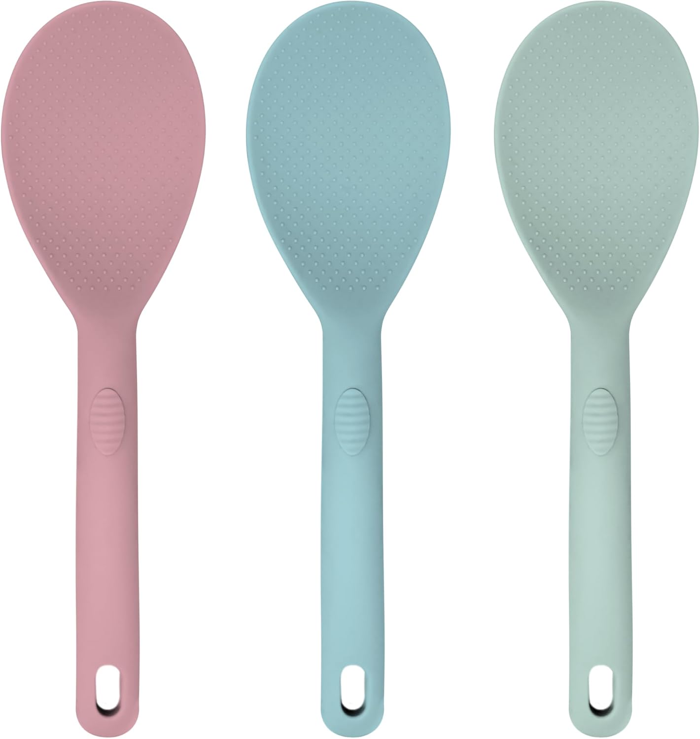 3 Pcs Colorful Silicone Rice Paddle, Heat Resistant Non-Stick Rice Spoon Spatula with Comfortable Handle for Cooking and Serving Mashed Potatoes, Scrambled Eggs, Sticky Bread Pudding