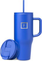 IRON °FLASK Co-Pilot Insulated Mug w/Straw & Flip Cap Lids - Cup Holder Bottle for Hot, Cold Drink - Leak-Proof - Water, Coffee Portable Travel Mug - Cobalt Blue, 32 Oz