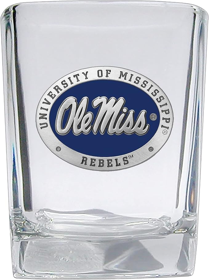 Heritage Pewter University of Mississippi Ole Miss Square Shot Glass | Hand-Sculpted 1.5 Ounce Shot Glass | Intricately Crafted Metal Pewter Alma Mater Inlay