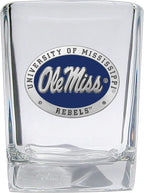 Heritage Pewter University of Mississippi Ole Miss Square Shot Glass | Hand-Sculpted 1.5 Ounce Shot Glass | Intricately Crafted Metal Pewter Alma Mater Inlay