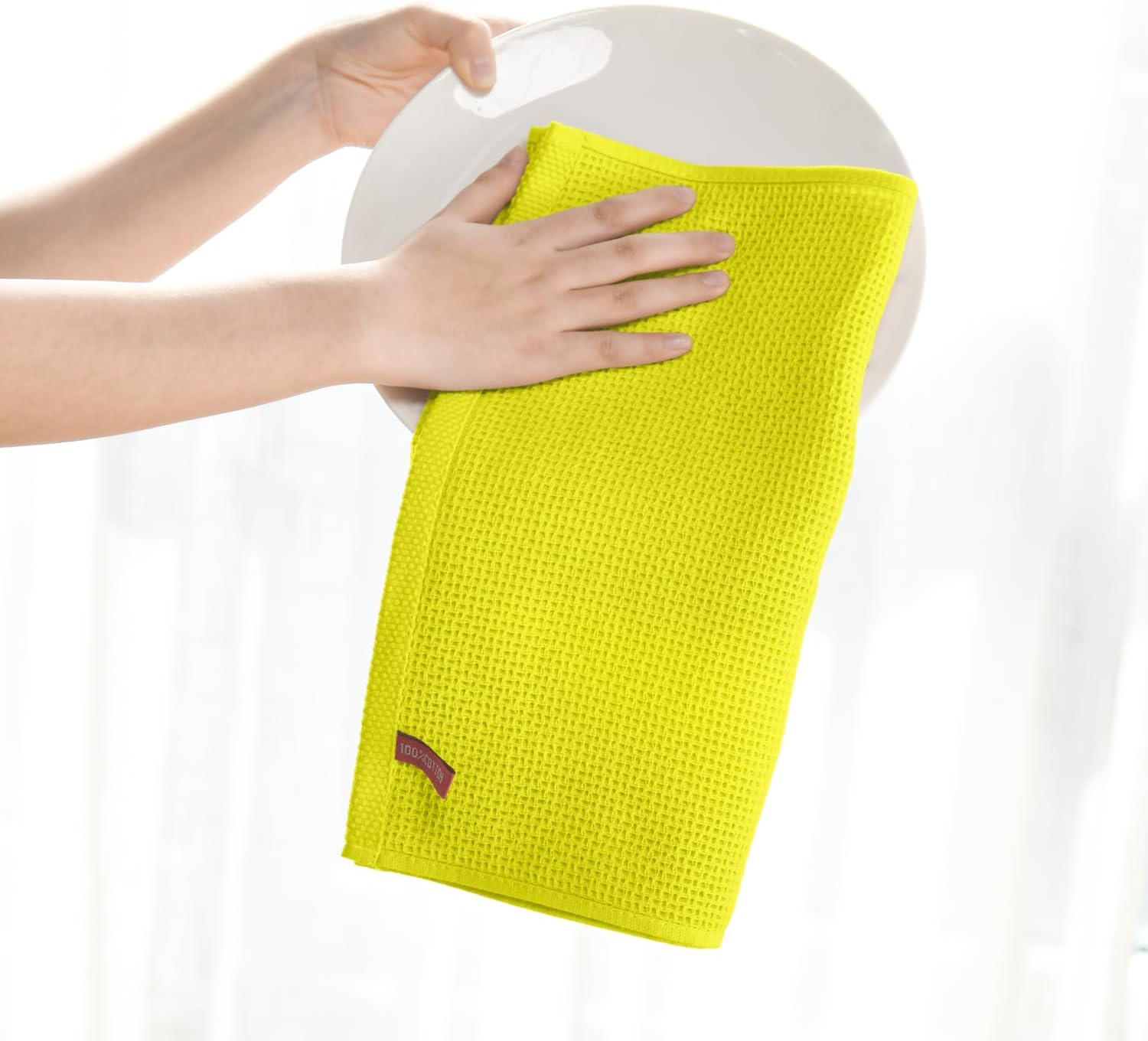 Artoid Mode 100% Cotton Lemon Yellow Waffle Weave Kitchen Dish Cloths, 12x12 Inch Ultra Soft Absorbent Quick Drying Kitchen Dish Towels Set of 6