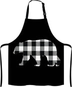 Black and White Buffalo Plaids Bear Apron Home Kitchen Waterproof Cooking Baking Gardening for Women Men
