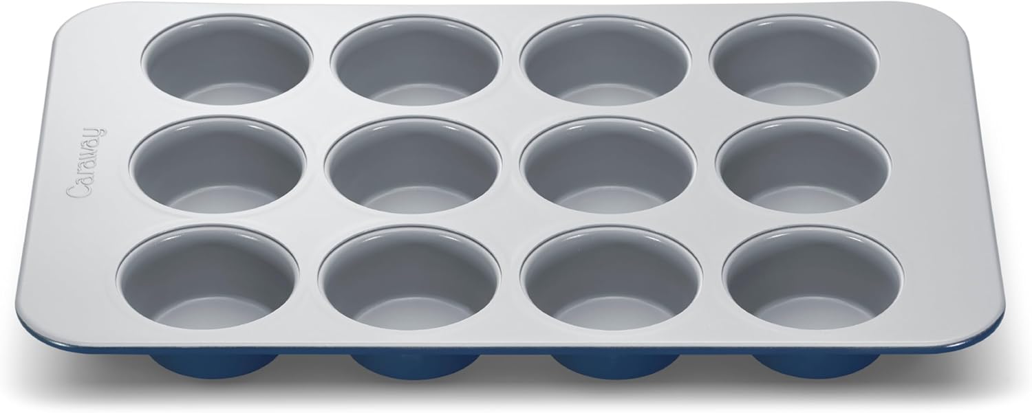 Caraway Non-Stick Ceramic 12-Cup Muffin Pan - Naturally Slick Ceramic Coating - Non-Toxic, PTFE & PFOA Free - Perfect for Cupcakes, Muffins, and More - Navy