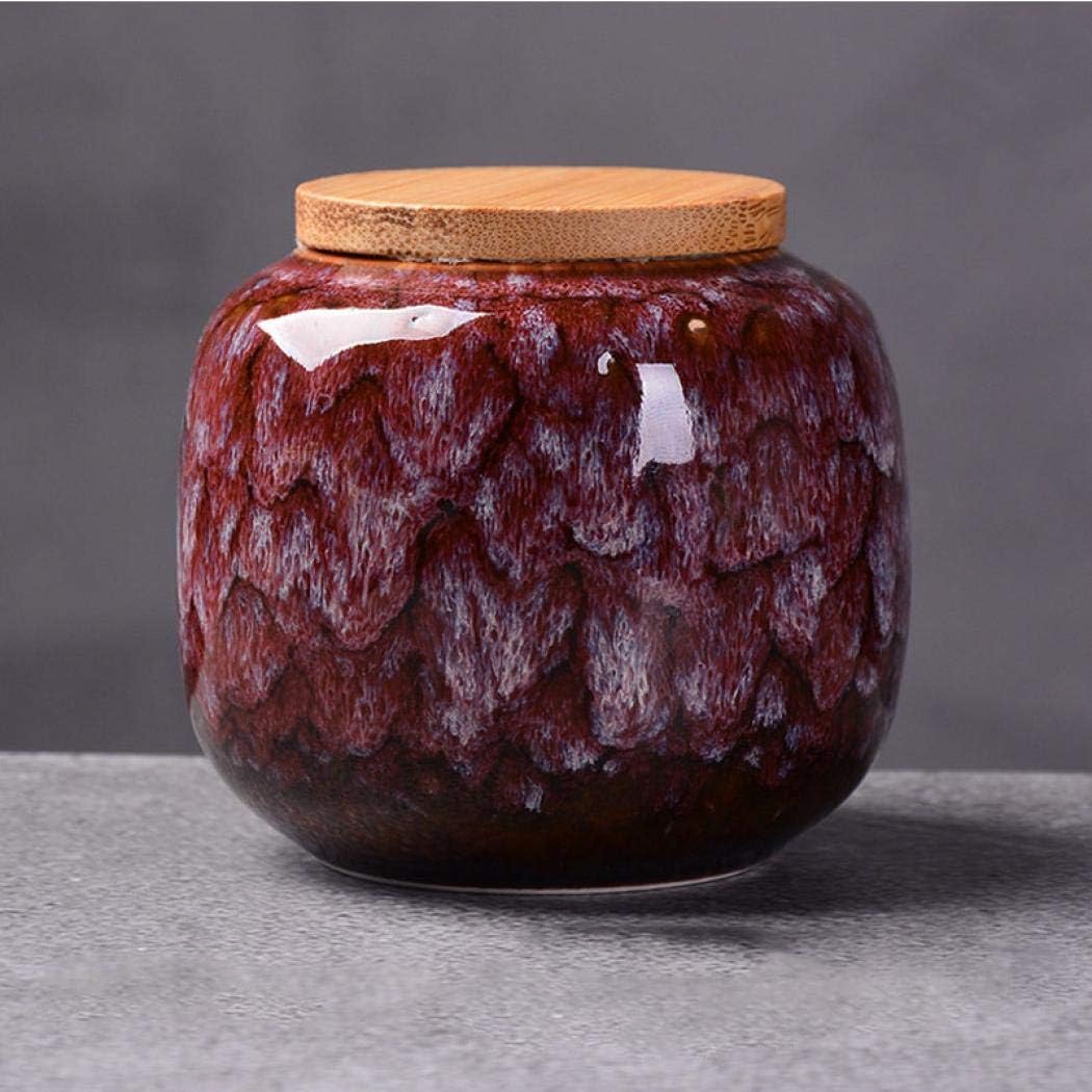 Ceramic Storage Jars, Vintage Chinese Style Storage Jars with Bamboon Lid, Traditional Tea Tins Cans Canister for Kitchen Spice, Tea, Coffee, Condiment (Rogue red carmine)