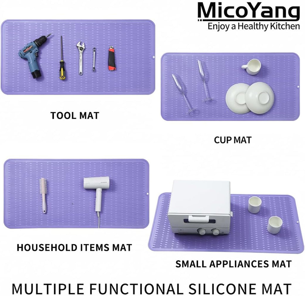 Silicone Dish Drying Mat for Multiple Usage,Easy clean,Eco-friendly,Heat-resistant Silicone Mat for Kitchen Counter or Sink,Refrigerator or Drawer Liner Light Purple 5XL 36inches x 18inches