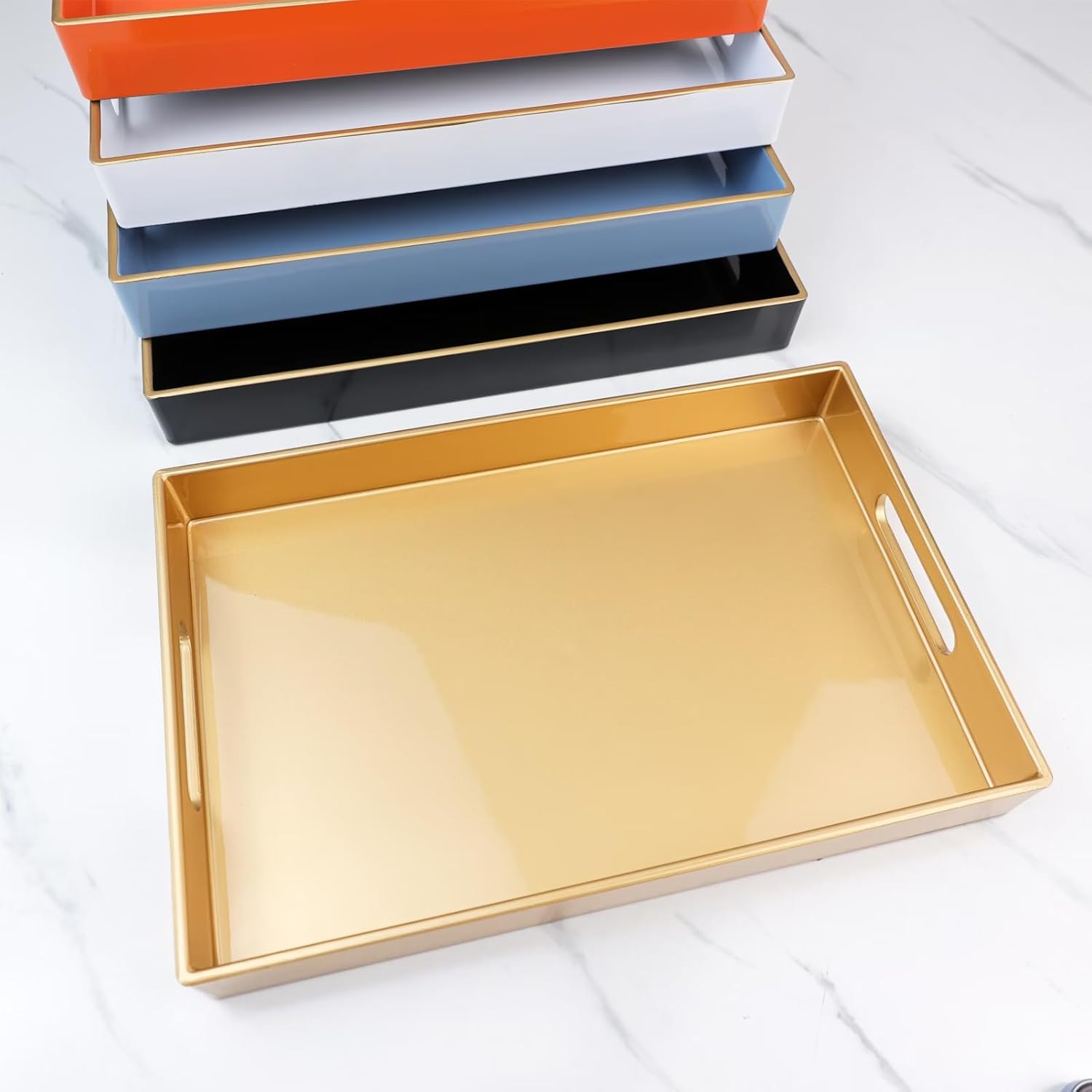 Spsyrine Gold Bathroom Vanity Tray with Handles for Dresser Tops, Countertop, Perfume Decorative Tray, 11.8” * 7.87” *1.37”