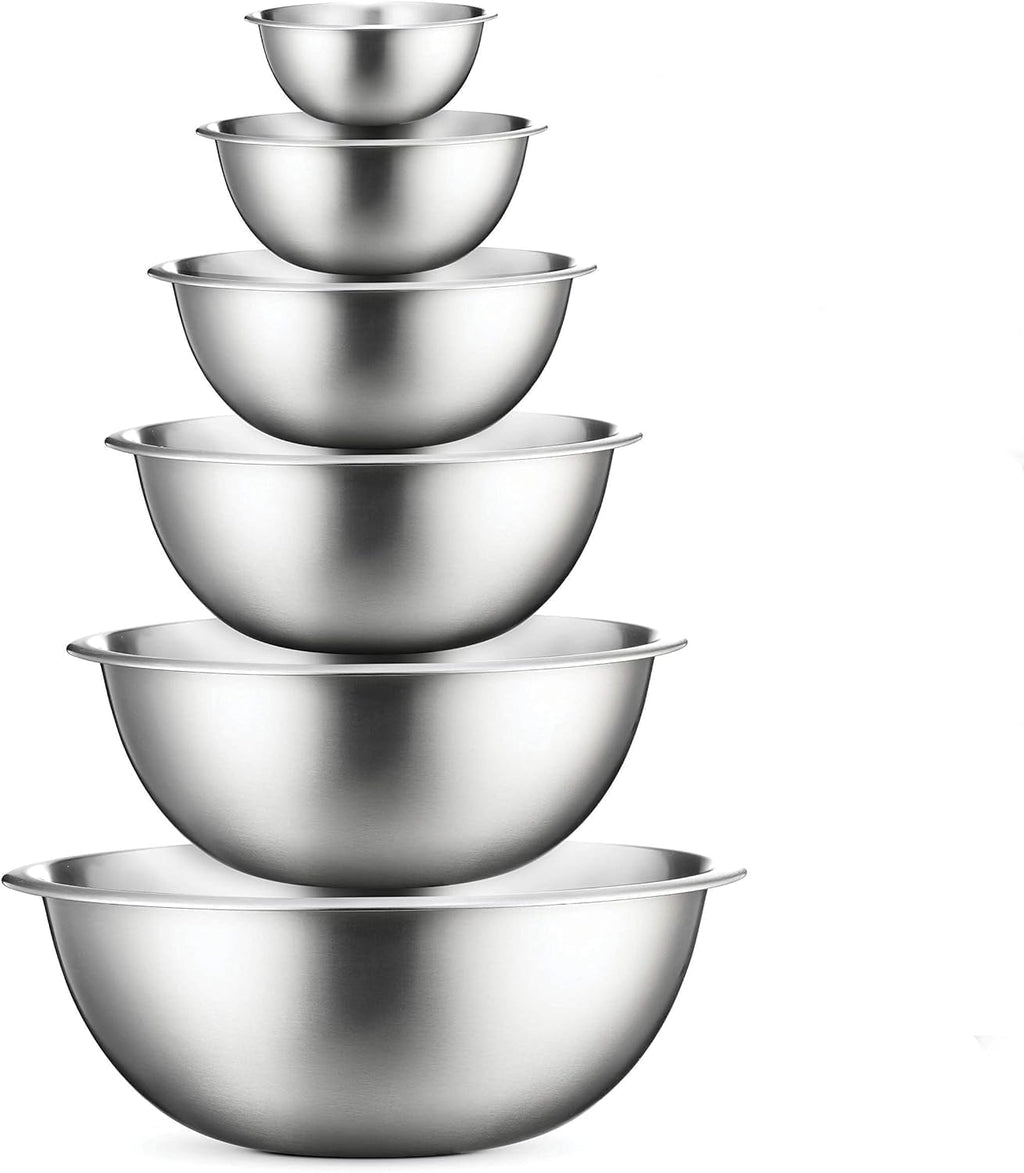 Stainless Steel Mixing Bowl Set, Nesting Bowls for Kitchen Baking, Cooking, Prepping, Kitchen Food Storage Organizers, No Lids (6 Pack)
