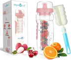 AquaFrut 32 OZ Fruit Infuser Water Bottle BPA-Free Fruit Infusion Sports Bottle - Flip Top Lid w Drinking Spout, Leak Proof, Made of Durable Tritan. Free Recipe eBook! (Rose)