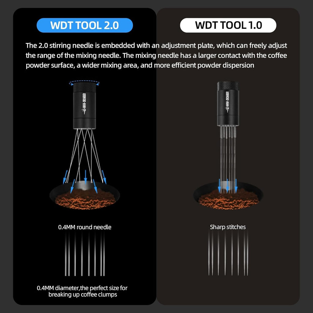 MHW-3BOMBER WDT Tool Espresso Distribution Tool with Magnetic Stand for Barista, Adjustable Range Coffee Needle Stirrer, 304 Stainless Steel 8 Needles 0.4mm with 6 Extra Needles, Black, T6126-OS