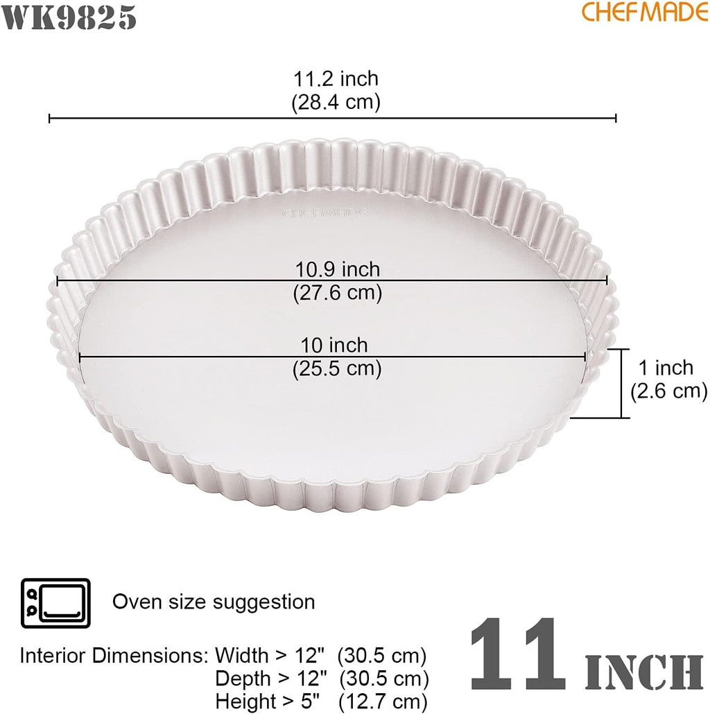 CHEFMADE 11-Inch Round Tart Pan with Removable Loose Bottom, Non-Stick Carbon Steel Quiche Pan for Oven Baking (Champagne Gold)