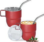 4oz Stackable Cup, Vacuum Insulated Espresso Cup Set of 2, Espresso Mug for Coffee, Double Wall Stainless Steel Mini Tumbler Shot Glasses with Straw and Lid