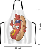 Hot Dog Cartoon Character Wearing Sunglasses Adjustable Bib Apron Kitchen Cooking Baking Gardening Apron for Women Men