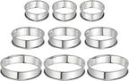 HARFINGTON 9pcs Crumpet Rings 2.36" 3.15" 3.94" Nonstick Round Cake Ring Stainless Steel Double Rolled English Pastry Rings for Kitchen Baking Crumpet Dessert, Silver