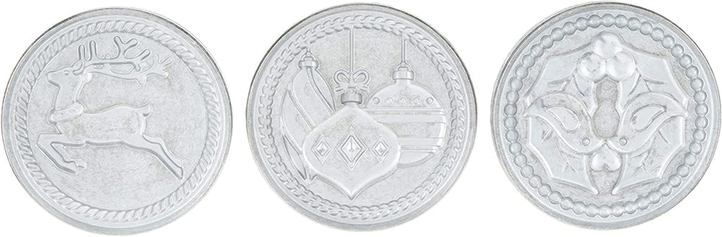 Nordic Ware 01236 Yuletide Cast Cookie Stamps, 3-inch rounds, Silver