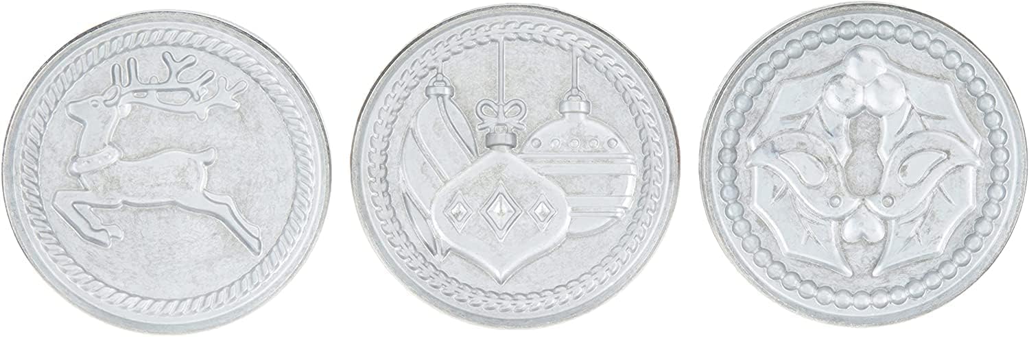 Nordic Ware 01236 Yuletide Cast Cookie Stamps, 3-inch rounds, Silver