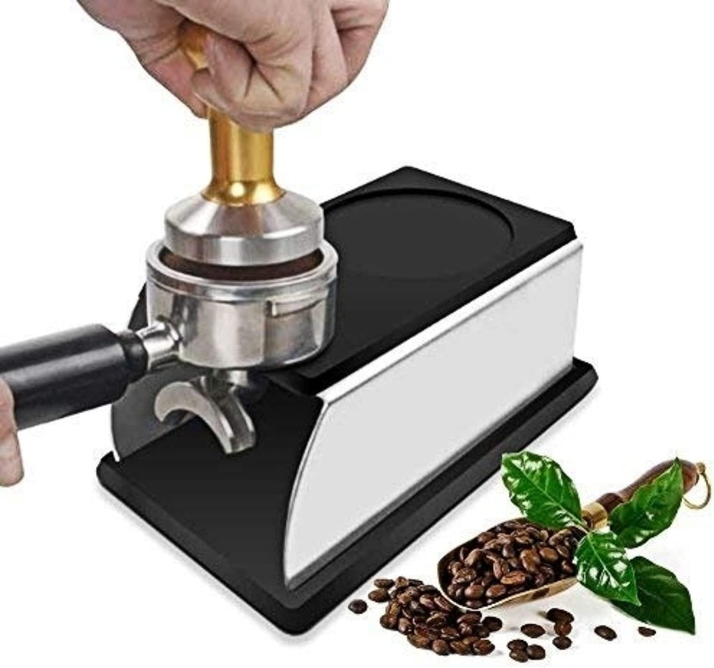 Yosoo Stainless Steel Coffee Tamper Stand, Coffee Powder Maker Rack Silicone Tamping Mat, Coffee Tampers Tool Accessory, Black