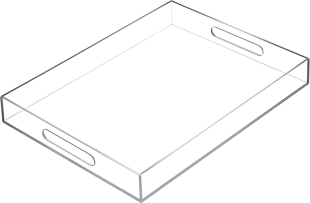 Clear Sturdy Acrylic Serving Tray with Handles-12x20Inch-Serving Coffee,Appetizer,Breakfast,Butler-Kitchen Countertop Tray-Makeup Drawer Organizer-Vanity Table,Ottoman Tray-Decorative