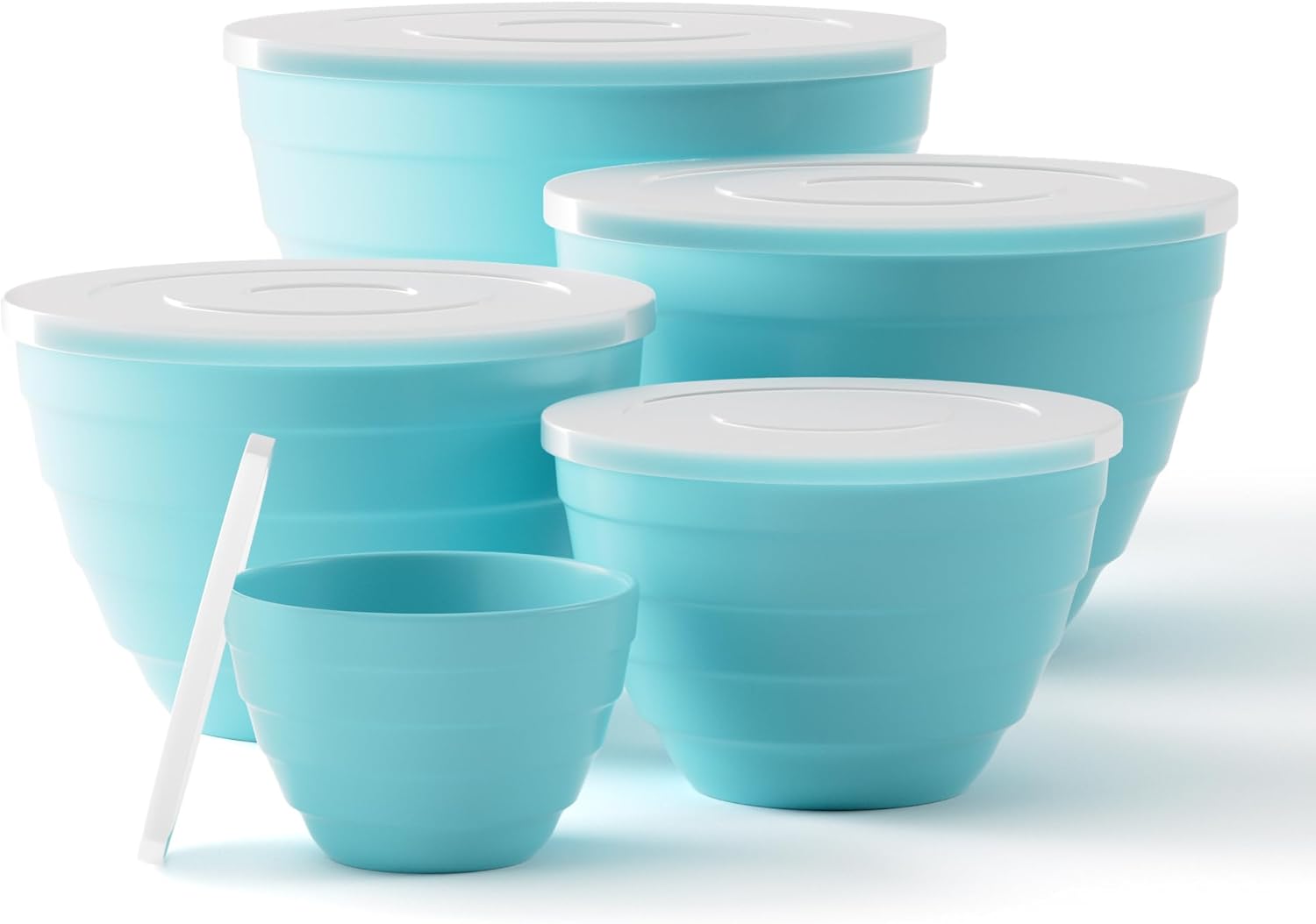 TP Mixing Bowls with Lids, 10-Piece Nesting Melamine Bowls Set for Prepping Serving Baking Cooking, Non Slip Bottom, Set of 5, Teal