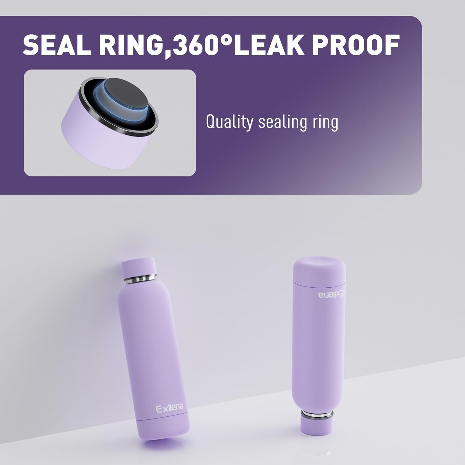 Slim Insulated Water Bottles for Travel 18oz with Clip, Double Wall Vacuum Stainless Steel Water Bottle Keeps Drinks Cold 24 Hrs/Hot 12 Hrs, 100% Leakproof, BPA Free(Purple)